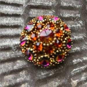 Vintage Continental Fire Rivoli Rhinestone Brooch 1 3/4”